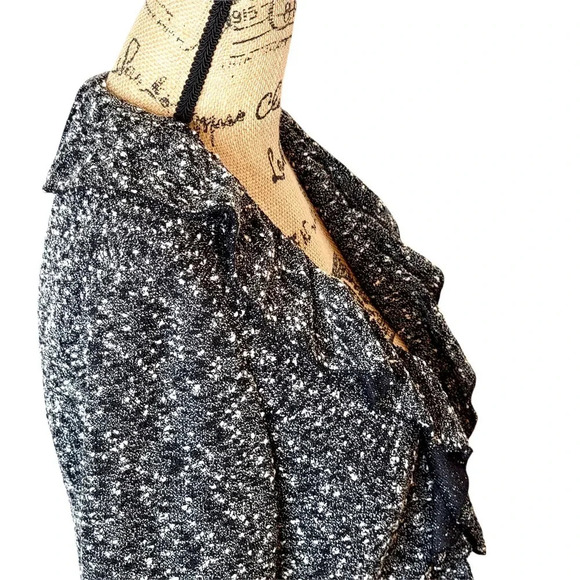 CYNTHIA ROWLEY Women's Regular Marbled Ruffle Sweater Cardigan Size Small Black - Picture 4 of 14